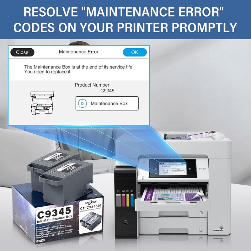 Spaceink C9345 Ink Maintenance Box 2 Set Replacement for ET-8550 ET-5850 ET-16600 ET-16650 ET-5800 ET-5880 ET-8500 WF-7840 WF-7830 WF-7820 WF-7310 ST-C8000 ST-C8090 Printers (C12C934591/PXMB9)(2 Packs) - Image 3